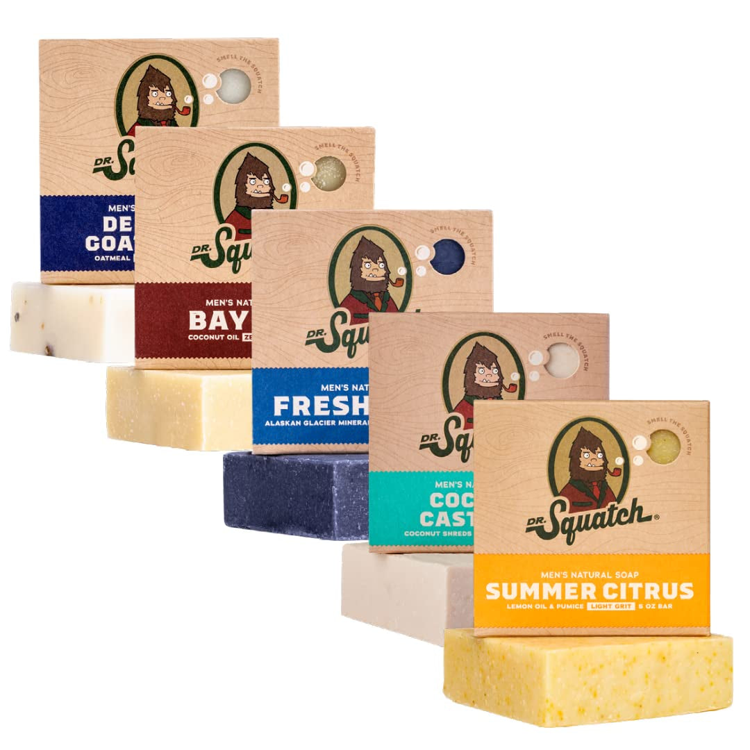 Ultimate Natural Bar Soap Gift Set for Men - Indulge in 5 Refreshing Scents: Rainforest Rapids, Coconut Castaway, Fresh Falls, Summer Citrus & Eucalyptus Greek Yogurt (5 Oz Each)