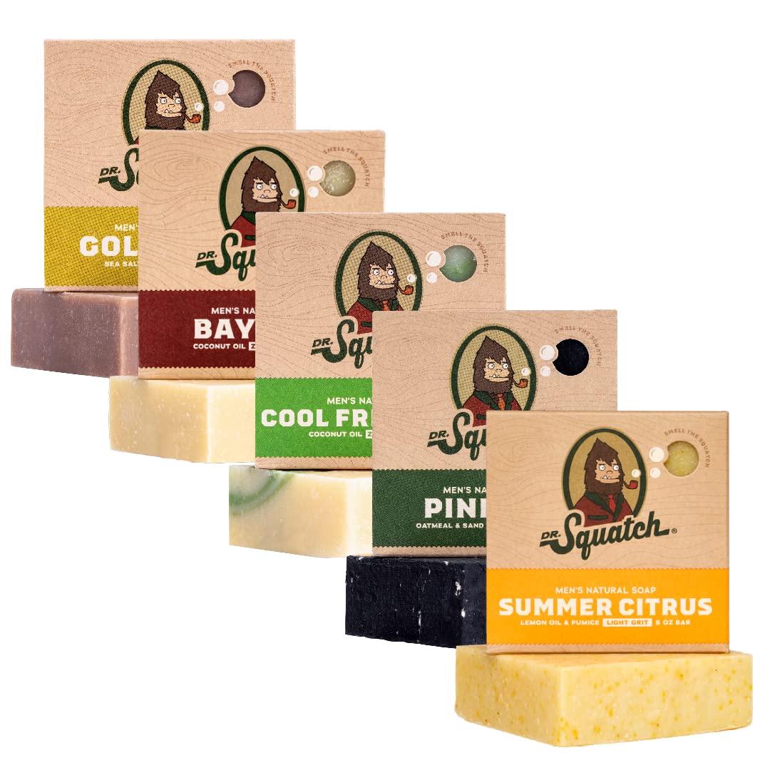 Ultimate Natural Bar Soap Gift Set for Men - Indulge in 5 Refreshing Scents: Rainforest Rapids, Coconut Castaway, Fresh Falls, Summer Citrus & Eucalyptus Greek Yogurt (5 Oz Each)