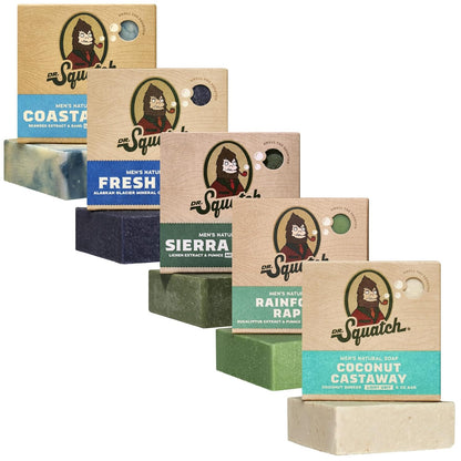 Ultimate Natural Bar Soap Gift Set for Men - Indulge in 5 Refreshing Scents: Rainforest Rapids, Coconut Castaway, Fresh Falls, Summer Citrus & Eucalyptus Greek Yogurt (5 Oz Each)