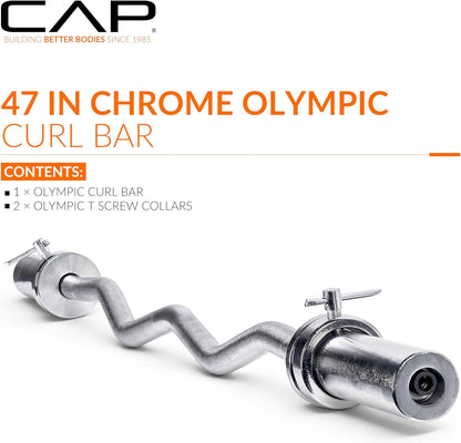 47-Inch Olympic EZ Curl Bar for 2-Inch Weight Plates | Multiple Options
