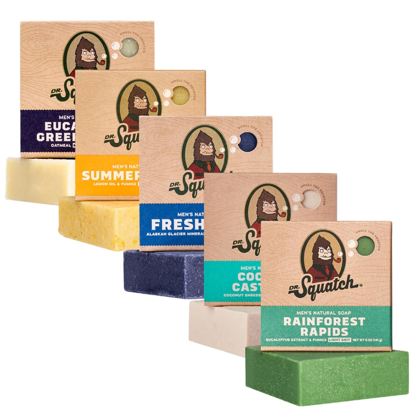 Ultimate Natural Bar Soap Gift Set for Men - Indulge in 5 Refreshing Scents: Rainforest Rapids, Coconut Castaway, Fresh Falls, Summer Citrus & Eucalyptus Greek Yogurt (5 Oz Each)